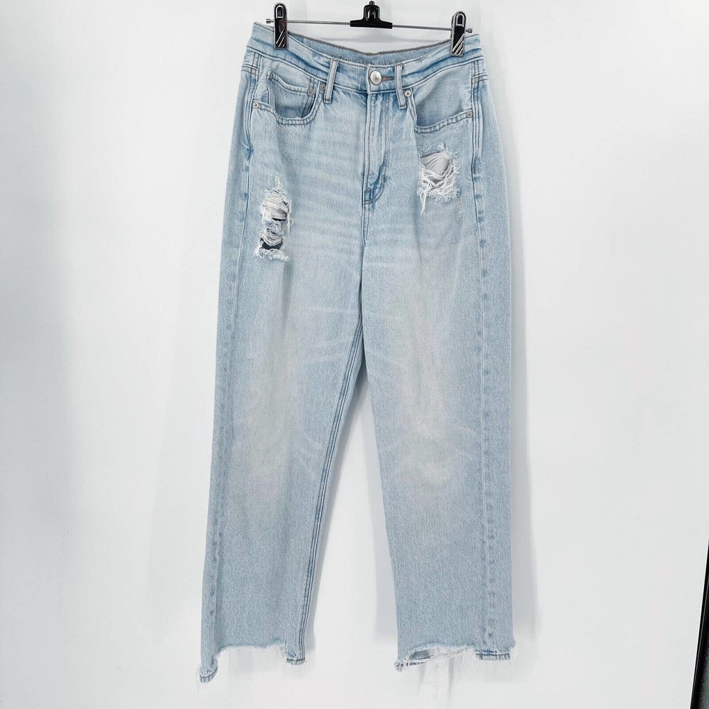 American Eagle AEO 90s Ripped Boyfriend Jeans Sz 6 Blue Highest Rise Light Wash